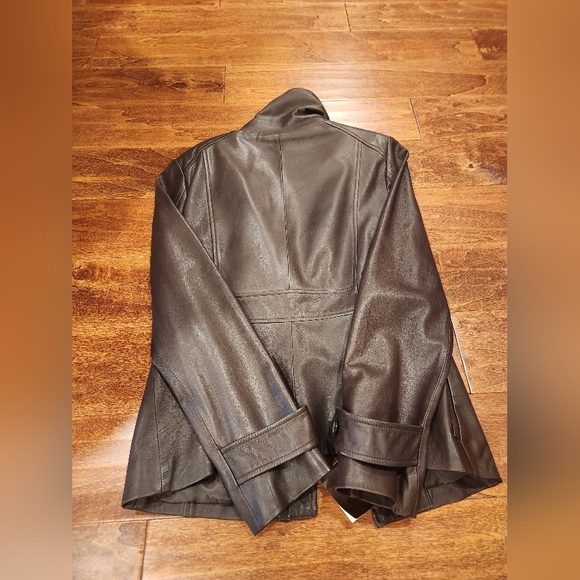 Cole Haan Women's Wing Collar Leather Jacke - Brown (Sz Small) - Picture 3 of 9